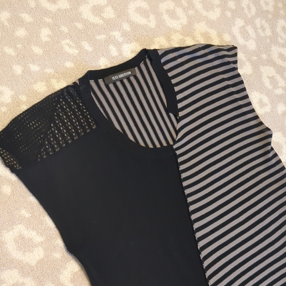 Tess Giberson Designer Sample Sleeveless Knit Grunge Punk Top Grey Black Stripe